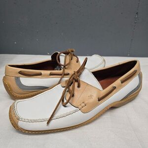 Donald Pliner Eaton White Tan Leather Casual Boat Shoes Size 12